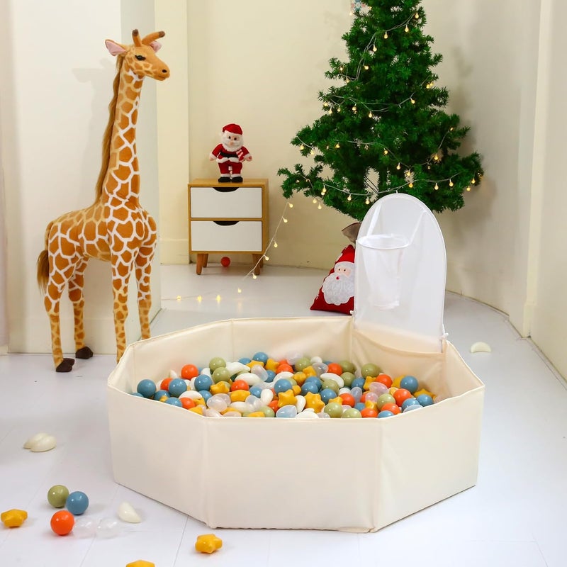 TRENDPLAY Foldable Ball Pits for Kids and Pets - Versatile Toddler Pool and Cat Ball Pit with Basketball Hoop - Perfectly for Girls Boys Indoor Outdoor- Easy to Assemble and Storage(Balls Not Include) Beige - Image 2